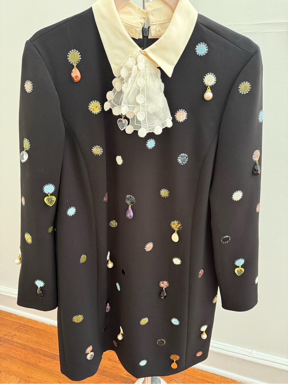 Tory Burch Black Embellished Blazer Coat with Cream Collar